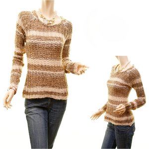 Open-stitch Striped Metallic Thread Sweater Top